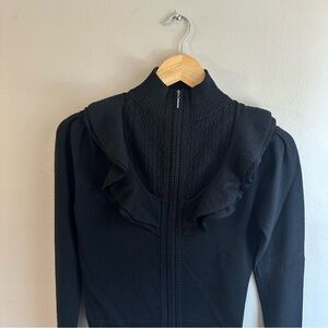 Nanette Lepore Black Ruffle Wool Sweater, Size XS